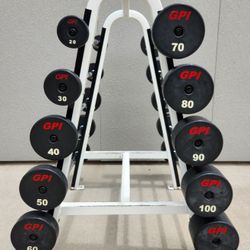 GPI Fixed Weight Straight Barbell Set with Rack