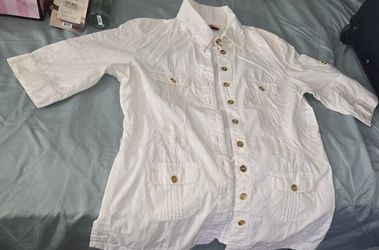 Large White women shirt with gold buttons