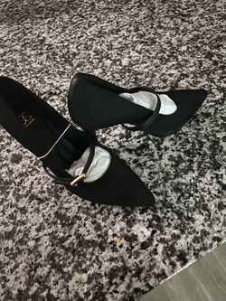 Black Pointed-Toe Heels with Ankle Strap
