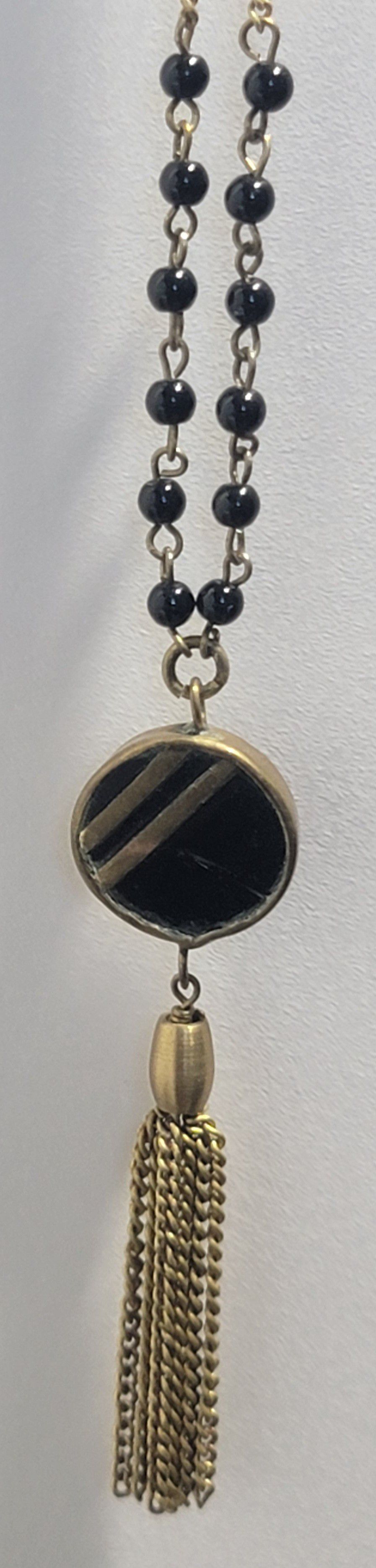 34" Vintage Horn Tassel Necklace 