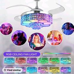 BAYSQUIRREL Retractable Ceiling Fan
with Speaker,Remote/APP Control, 6 Speed
Reversible RGB-LED Light, Modern Invisible Design
