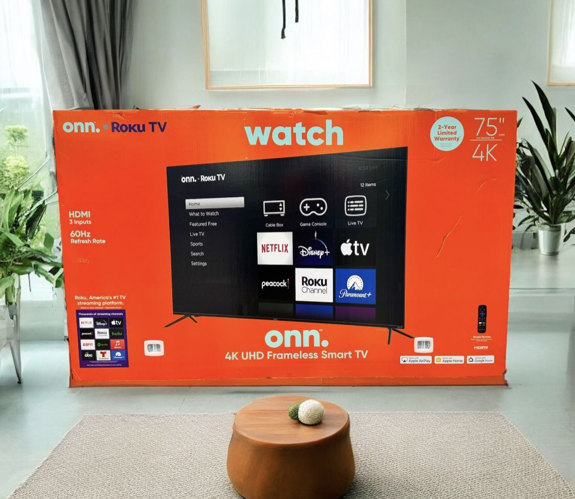 HD320 75” ONN smart 4k Roku led tv floor model