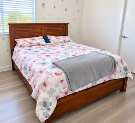 🛏️ Beautiful Ethan Allen Queen Bed + Zinus Mattress + Complete Bedding Set — $700 OBO