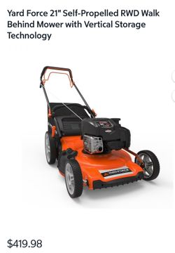 Yard Force 21" Self-Propelled RWD Walk Behind Mower with Vertical Storage Technology
