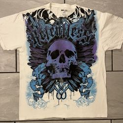 Y2K Affliction Style Urban Legends Purple Skull Relentless Shirt Size Large 