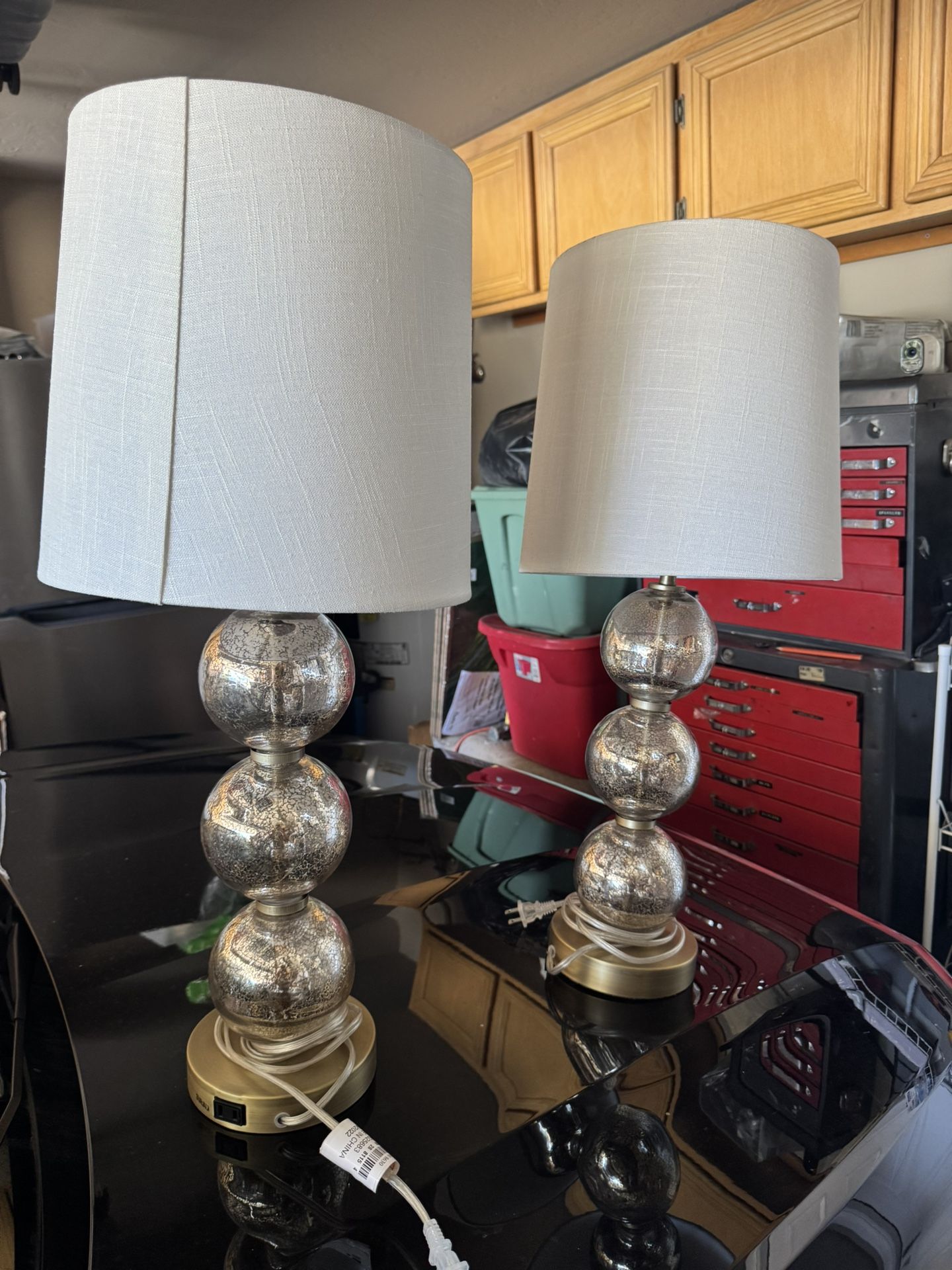 2 Table Top Lamps. With Plug On Base. 28” High. Like New