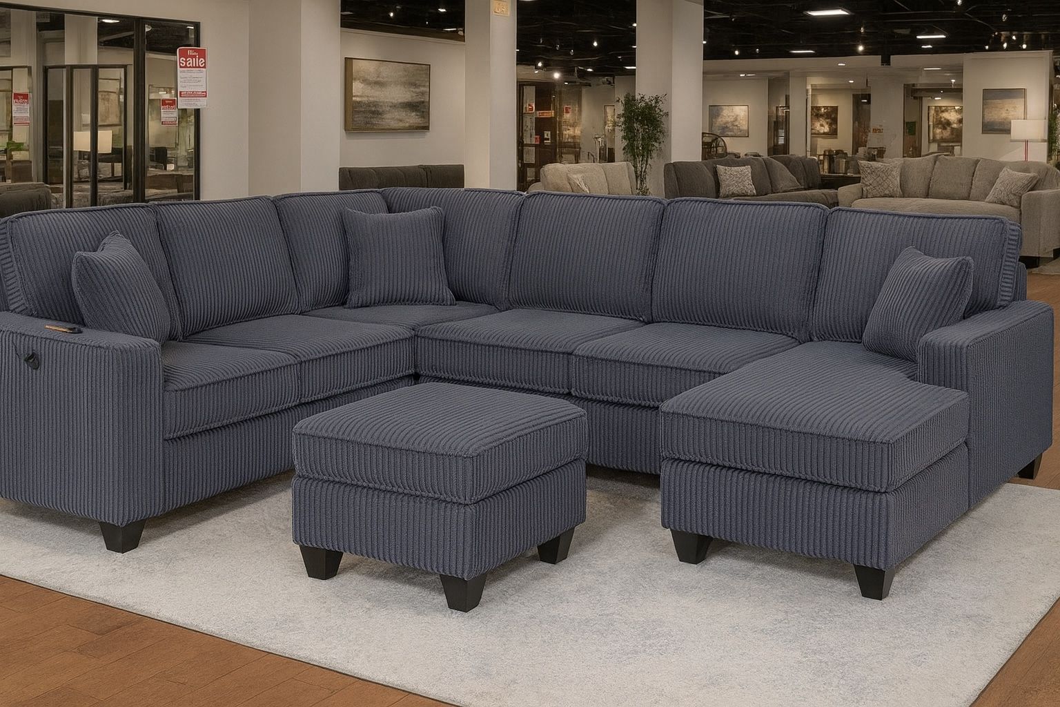 ποΈ NEW!! USB Sectional Corduroy Grey Sofa STILL IN BOX π¦ ποΈ