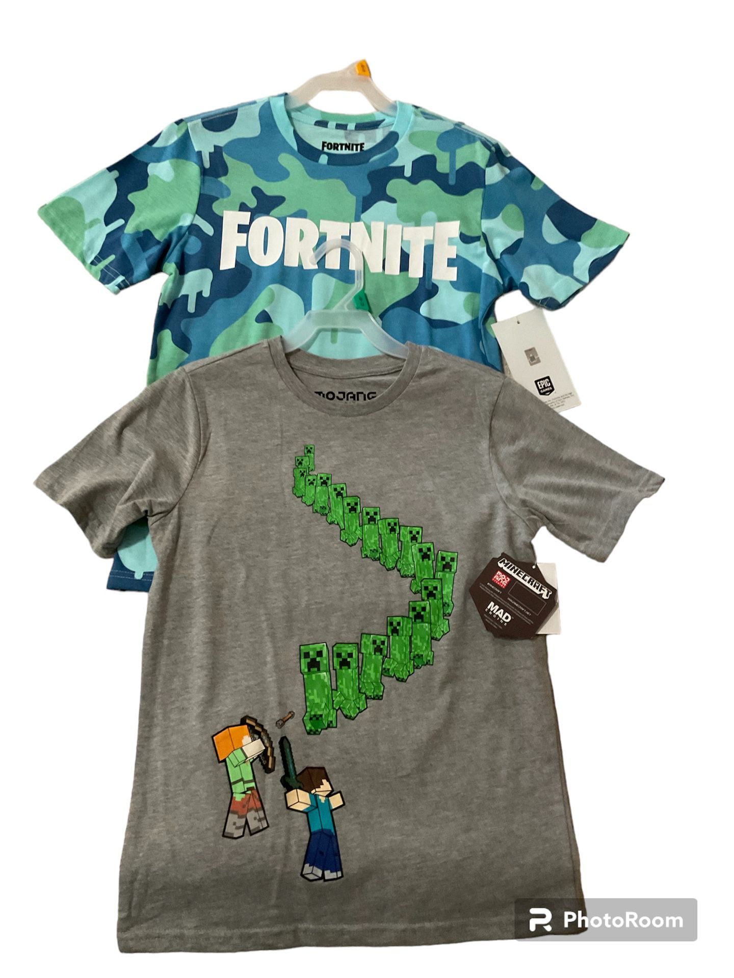 Bundle New Boys T-shirts Fortnite blue camo & Minecraft, L(10/12)
