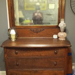 Beautifully Crafted +/-125 Yr Old Dresser With Antique Mirror& .. 