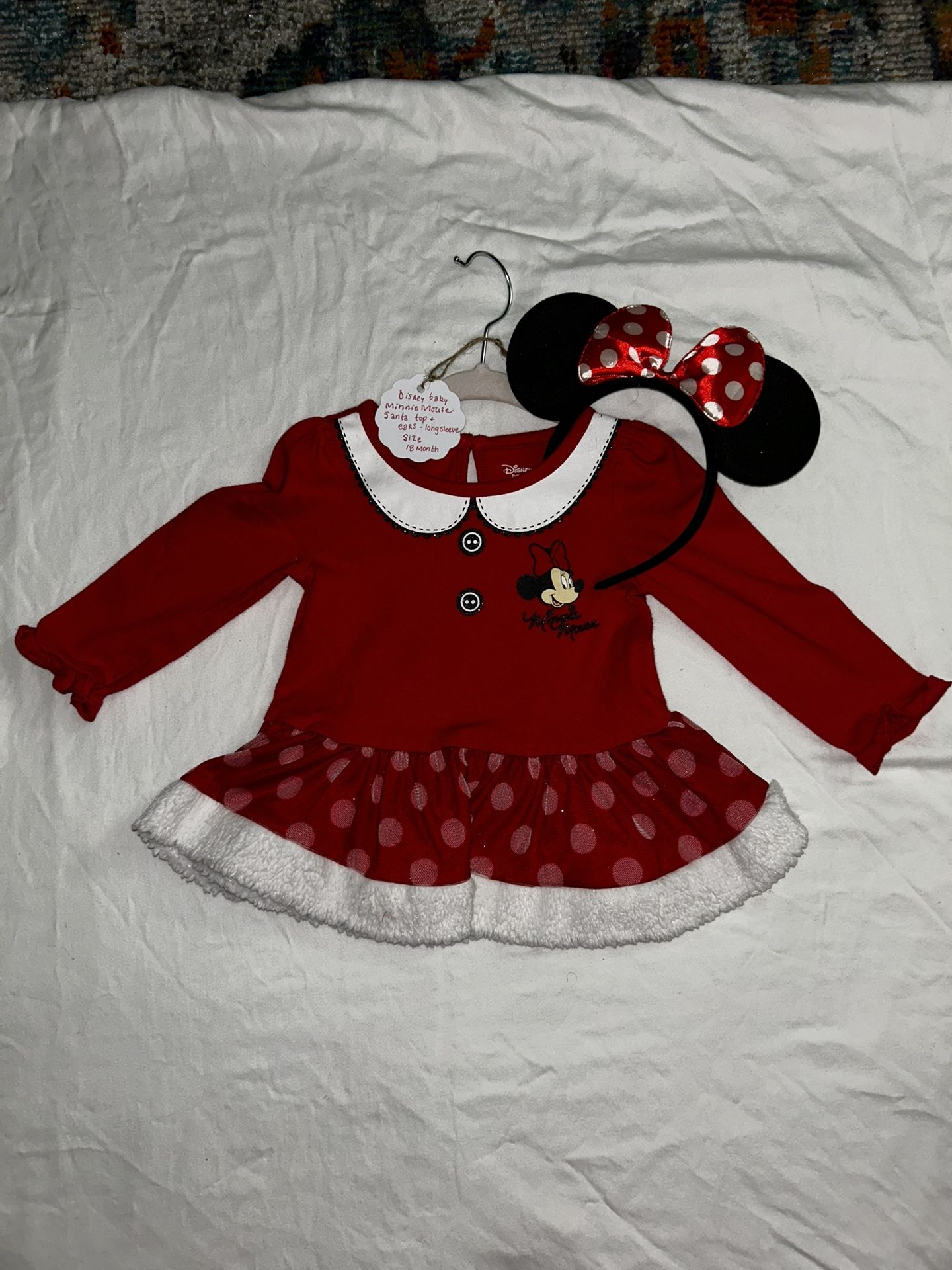 🎀 Disney Baby Minnie Mouse Outfit + Ears (18M) – Great Condition! 🎀