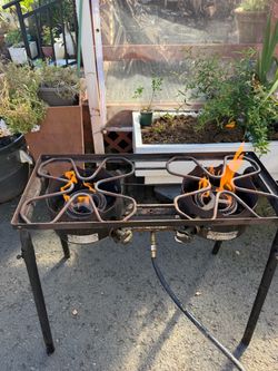 Camp Chef 2-Burners Stove Set Up For Natural Gas But Can Run On Propane As Well