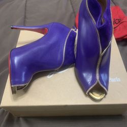 Christian Louboutin Purple Leather And Suede Clo Zippe Peep Toe Boots Size 39