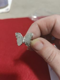 Moss Agate Adjustable Butterfly Ring
