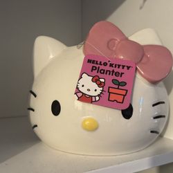 Hello Kitty Large Ceramic Hand Painted Planter Pot W/ Pink Bow