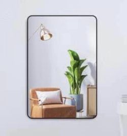 Rectangular Rounded Corner Black Frame Wall Mirror