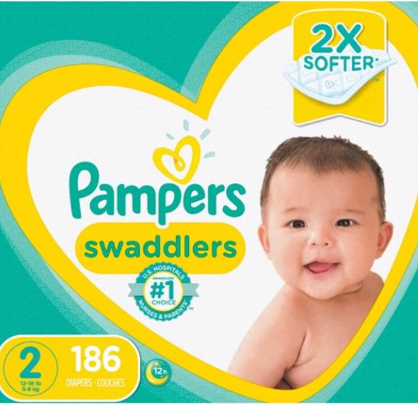 Pampers Swaddlers Diapers Size 2 186 Count - New