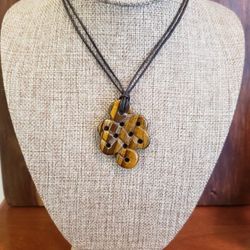 Tiger Eye Carved Design Pendant on Leather Cord