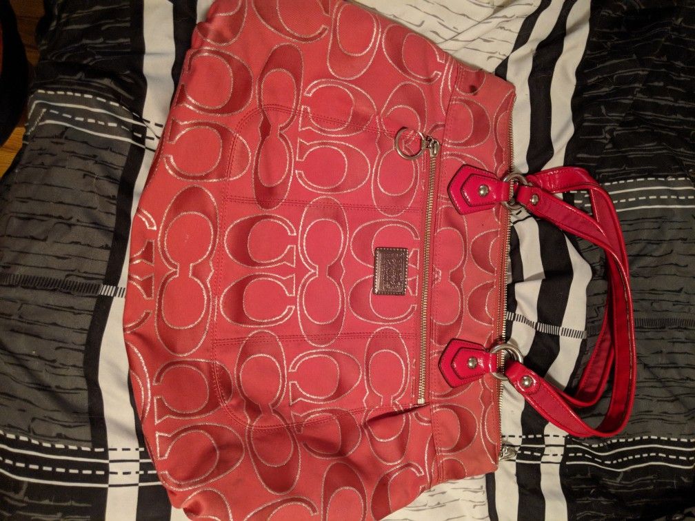 Authentic Coach Signature Poppy Lurex Glam Tote Bag