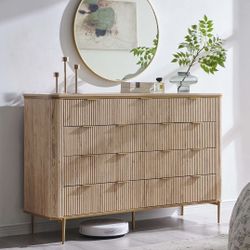 Modern Fluted 9 Drawers Dresser, Chest of Drawers, 54" Wide Dresser TV Stand with Curved Profile