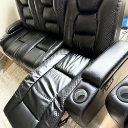 Faux Leather Sofa With Cup Holders