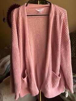 Pink Knit Open-Front Cardigan with Pockets