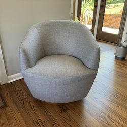 Gray Fabric Swivel Chair with Wood Base