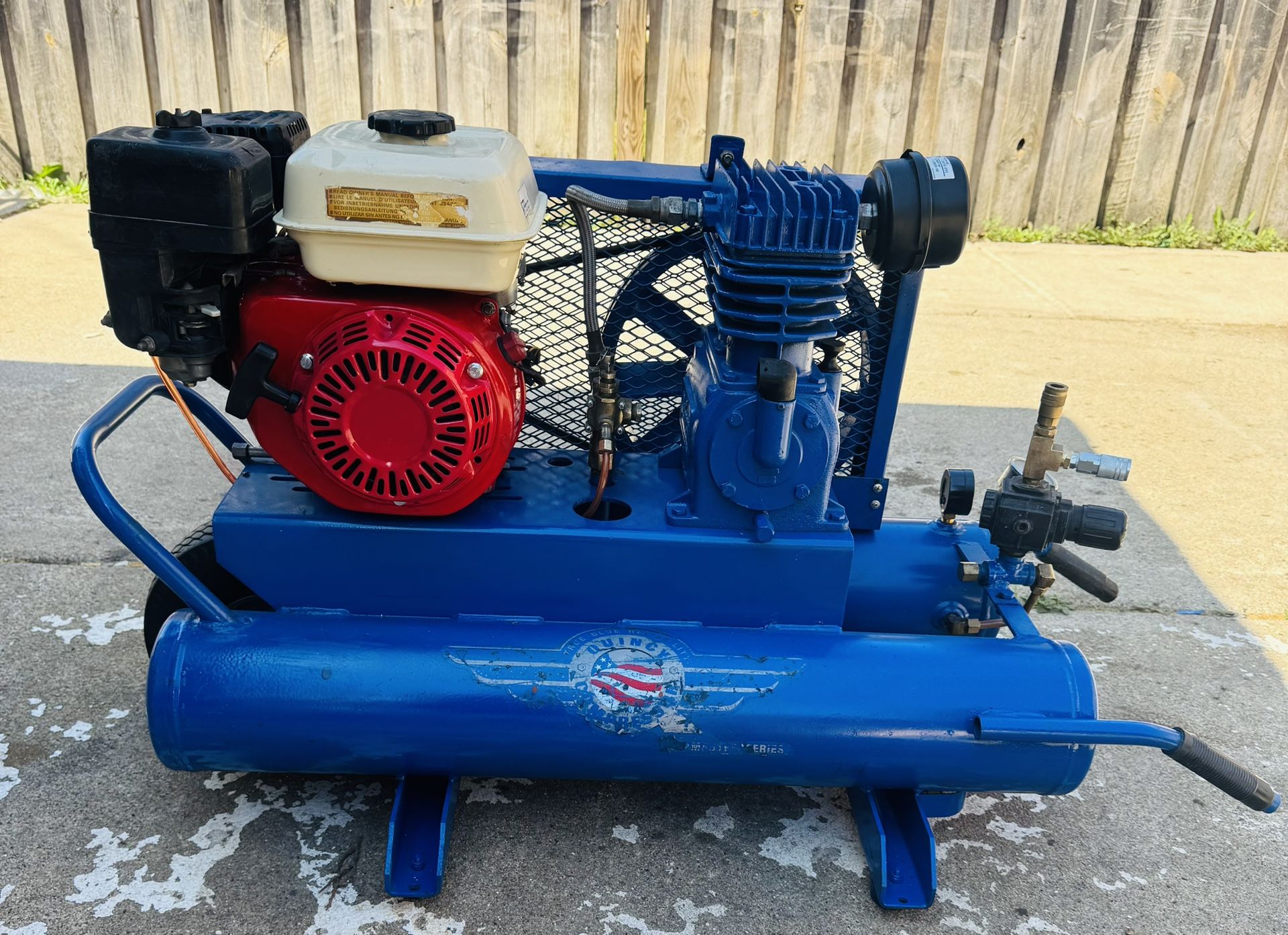 Quincy 9 gallon air compressor works well, I will not answer questions if it is available