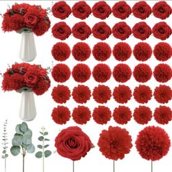 Suncalla 98 Pcs Artificial Flowers Bouquet Assorted Faux Flowers Heads With Stem Eucalyptus Leaves Silk Floral Table Centerpiece For DIY Wedding Party