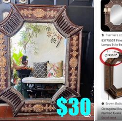 $30 Unique large ornate accent Mirror 39” by 32” can be hang vertically or horizontal great conditio