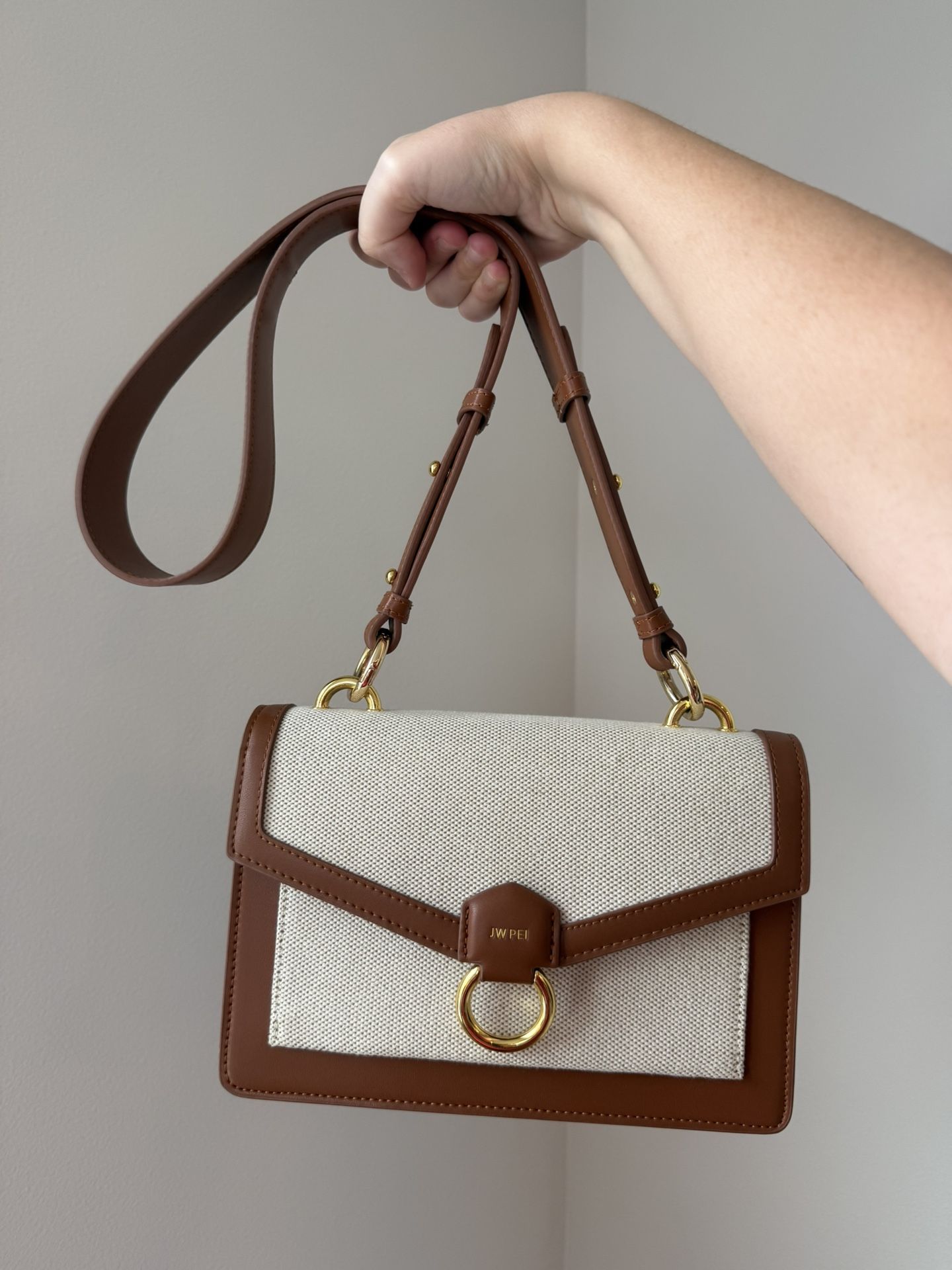 JW Pei Crossbody Tan + Cloth Handbag