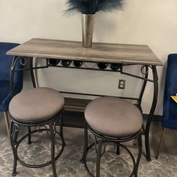 Bar Table with Stools and  Wine Rack 