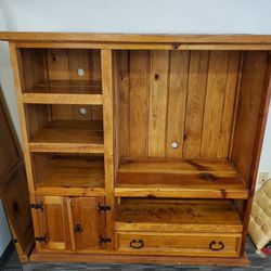 Wooden Entertainment Center/ Drawers And Shelving