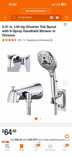 5.31 in. Lift-Up Diverter Tub Spout with 6-Spray Handheld Shower in Chrome