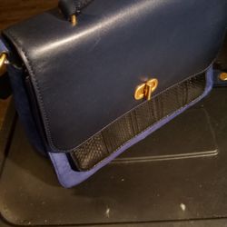 TORY BURCH BLUE LEATHER SUEDE SATCHEL BAG