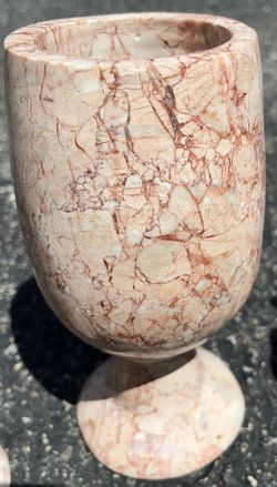 Vintage Pink Gray Onyx Marble Stone Carved Goblet 7.75”