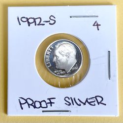 1992 - S.      Silver Proof Brilliant Uncirculated Roosevelt Dime.