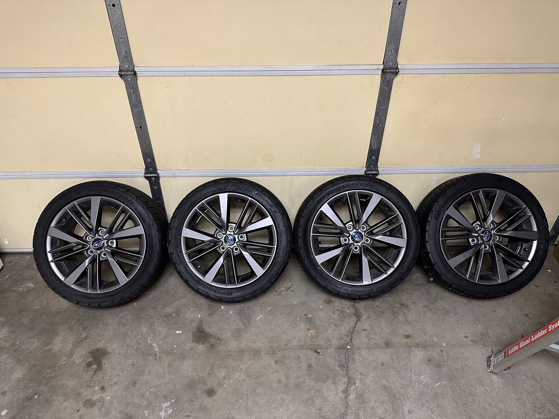 (4) BFGoodrich gForce COMP-2 (90% Life) + 4 OEM 22 WRX Wheels