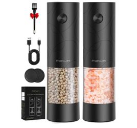 Electric Salt & Pepper Grinder Set, Rechargeable 2 Pack, Dual Black
One-Hand Control for Home Cooks, BBQ, Meal Prep and Dining; 3.4 oz Removable Clear
