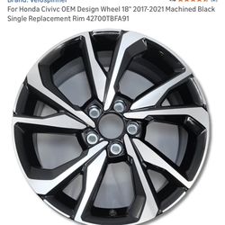 New but has some scratches $75 each For Honda Civivc OEM Design Wheel 18" 2017-2021 Machined Black Single Replacement Rim 42700TBFA91 (D361) (D361)