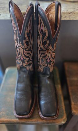 Women's Justin USA Made Black Leather Fancy Stitched Western Boots Sz. 7B