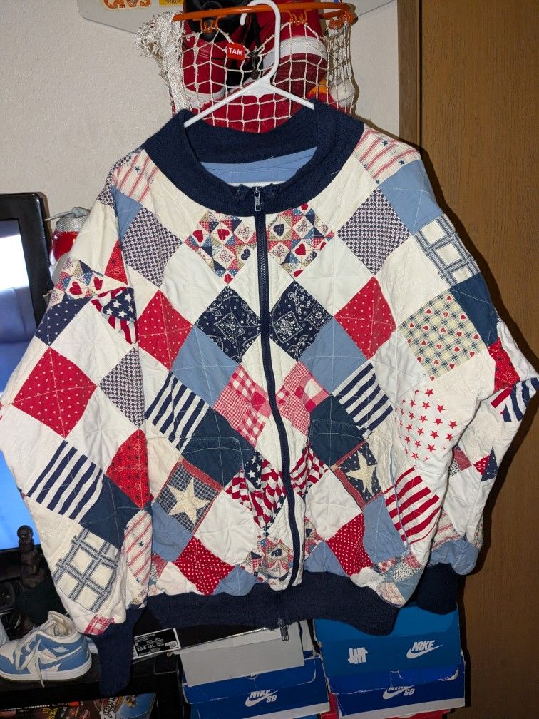 Vintage handmade quilted bomber jacket patchwork custom SZ.Large