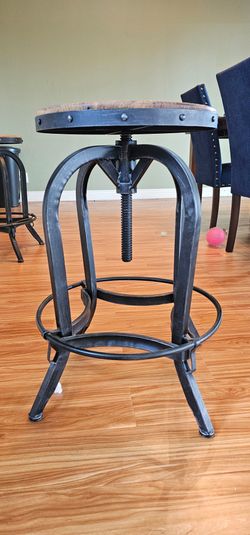 Industrial Adjustable Bar Stool with Wood Seat
