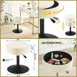 New Vanity Stool Chair for Makeup Room Round Adjustable Chair with Storage Ottoman Seat
