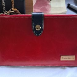 New Borgasets Red Leather Bifold Credit Card Holder/Wallet