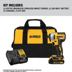 DEWALT 20V MAX Impact Driver Kit, Cordless, Storage Bag, Battery, and Charger Included (DCF787C1

