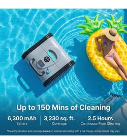Cordless Pool Cleaner Robot for Wall & Waterline Cleaning, Automatic Pool Vacuum Cleaner for Inground & Above Ground Pools up to 3200 sq.ft, 120 Mins 