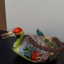 Antique Japanese Banko Ware Figural Bird Tea Pot 