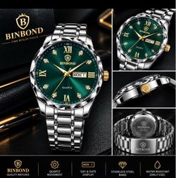 Binbond Quartz Watch Green Dial Stainless Steel