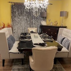 Buffet, Table & Chandelier 