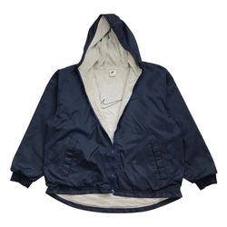VINTAGE NIKE WINDBREAKER JACKET XL MENS BLUE HOODIE ANORAK PUFFER TRAVIS ZIP UP